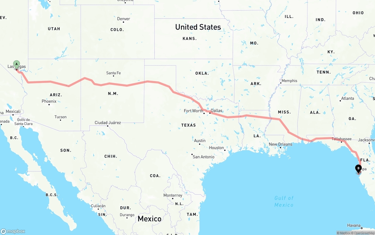 Shipping route from Las Vegas to St. Petersburg