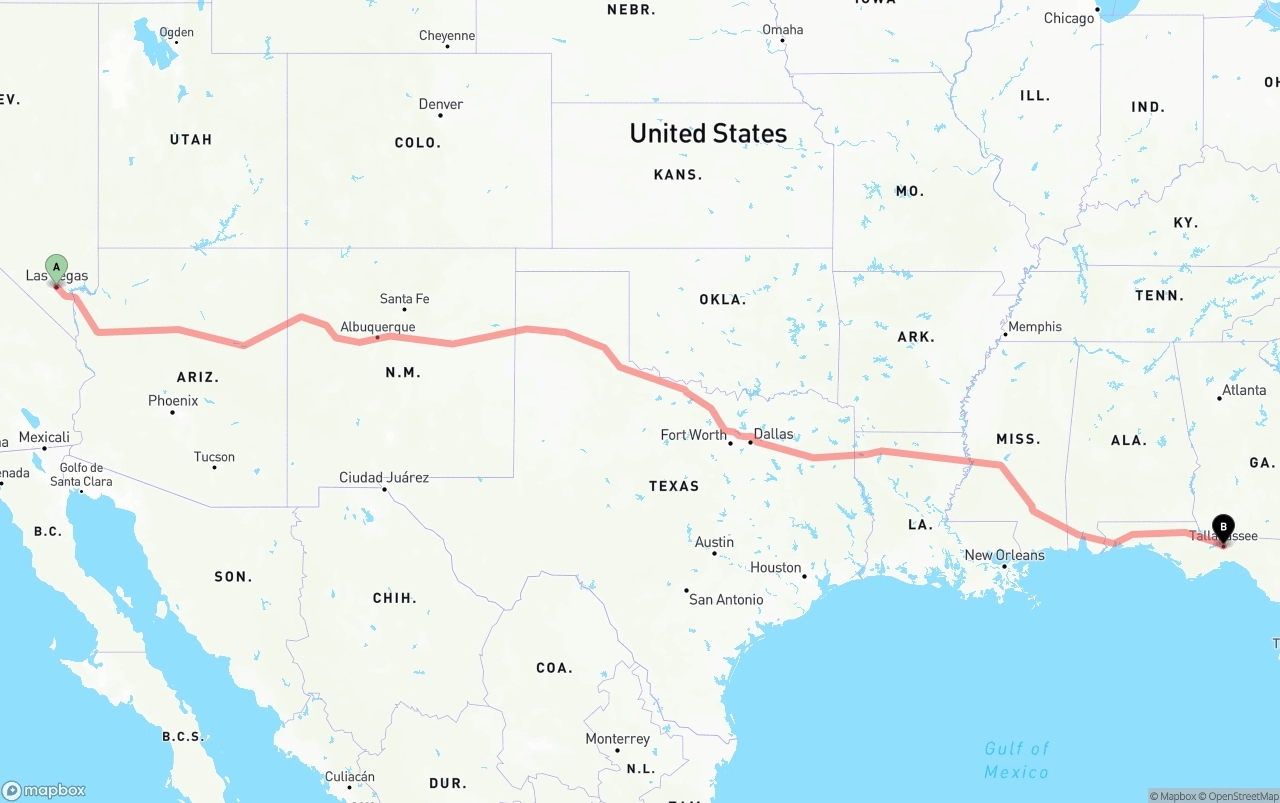 Shipping route from Las Vegas to Tallahassee