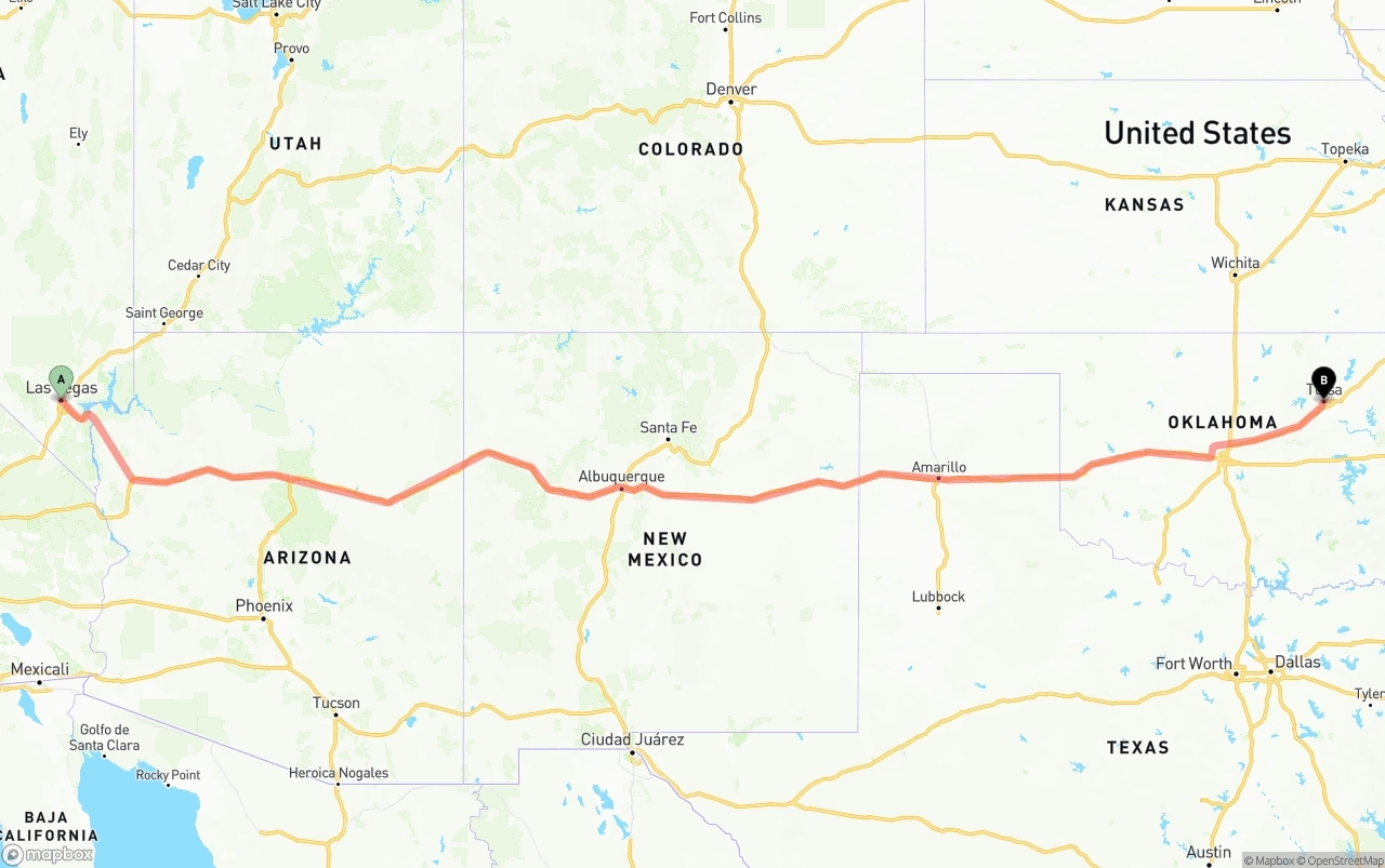 Shipping route from Las Vegas to Tulsa