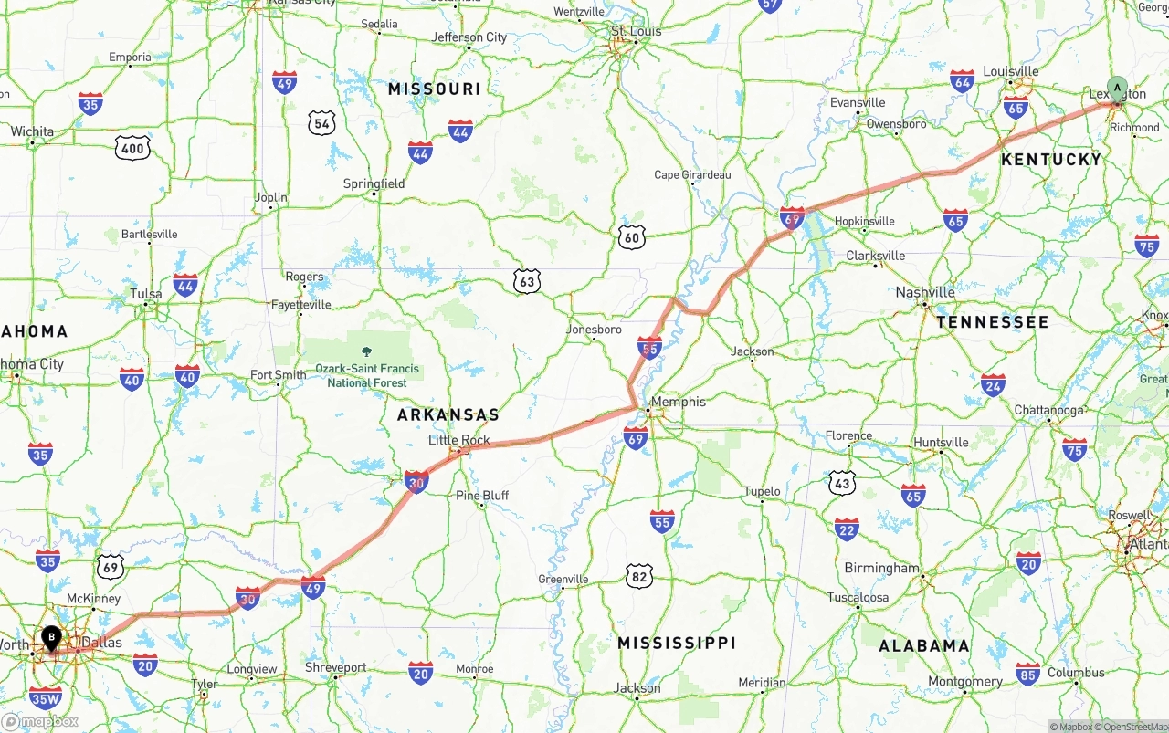 Shipping route from Lexington to Arlington