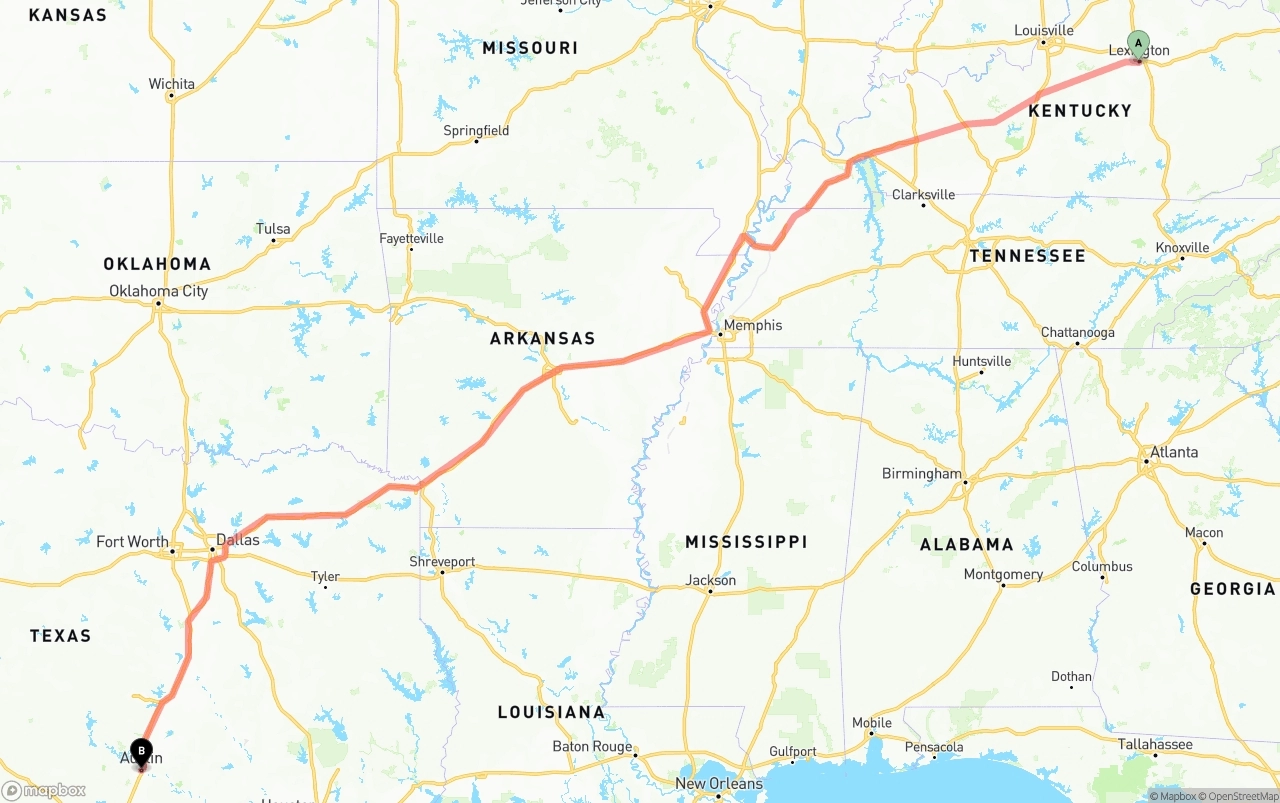 Shipping route from Lexington to Austin