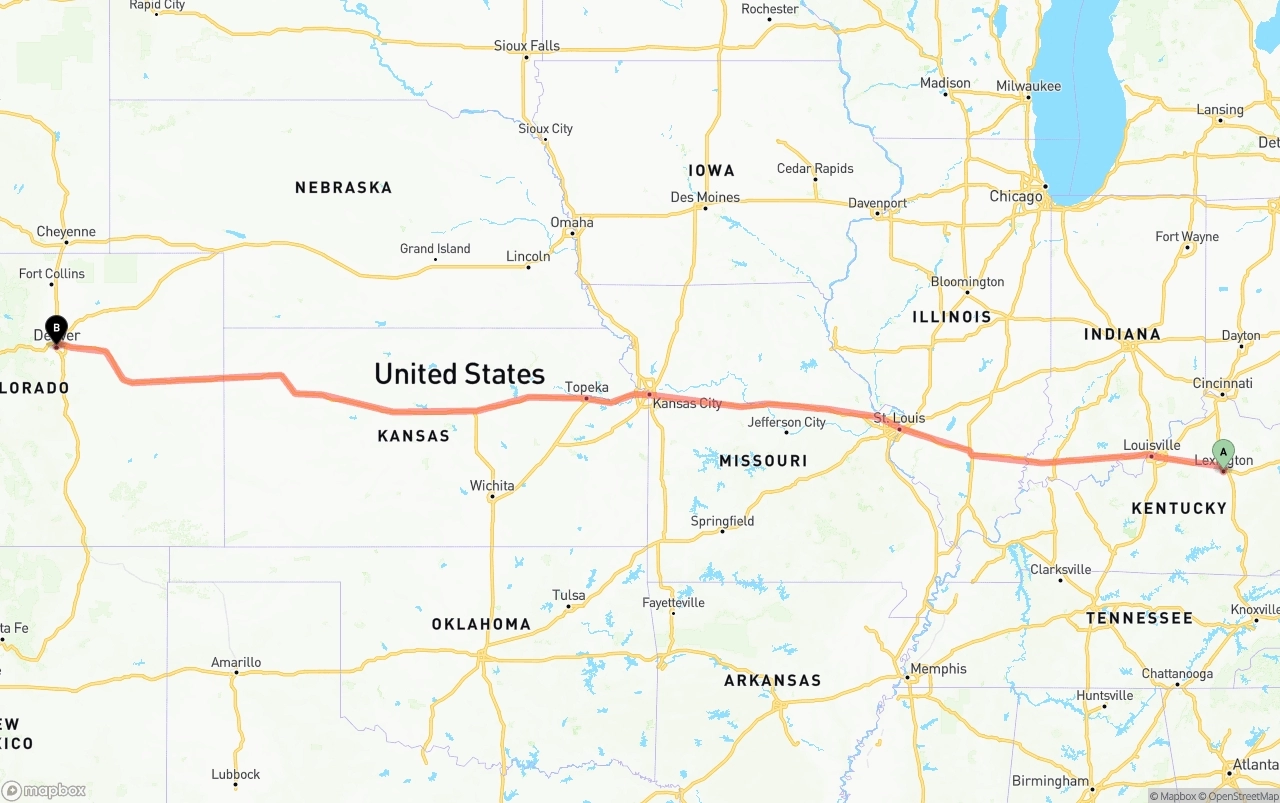 Shipping route from Lexington to Denver