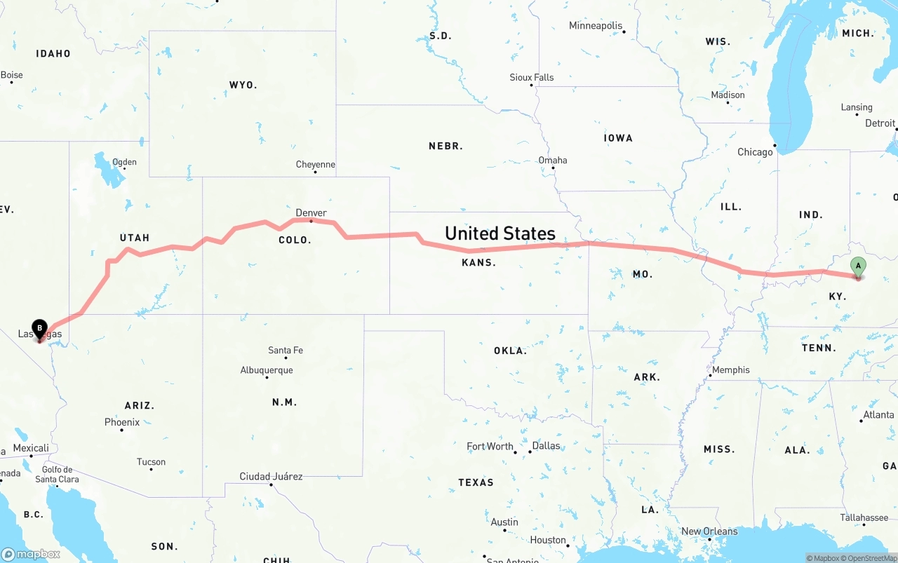 Shipping route from Lexington to Las Vegas