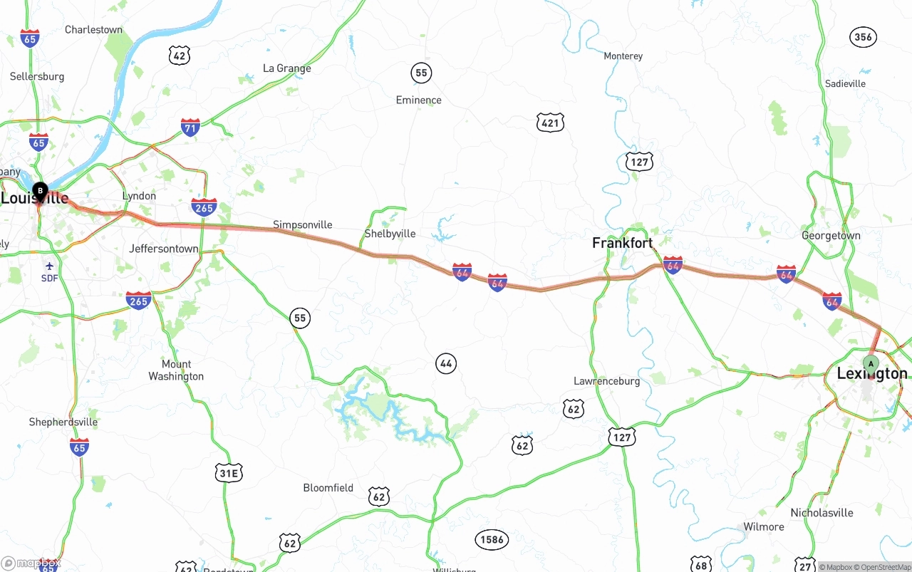 Shipping route from Lexington to Louisville