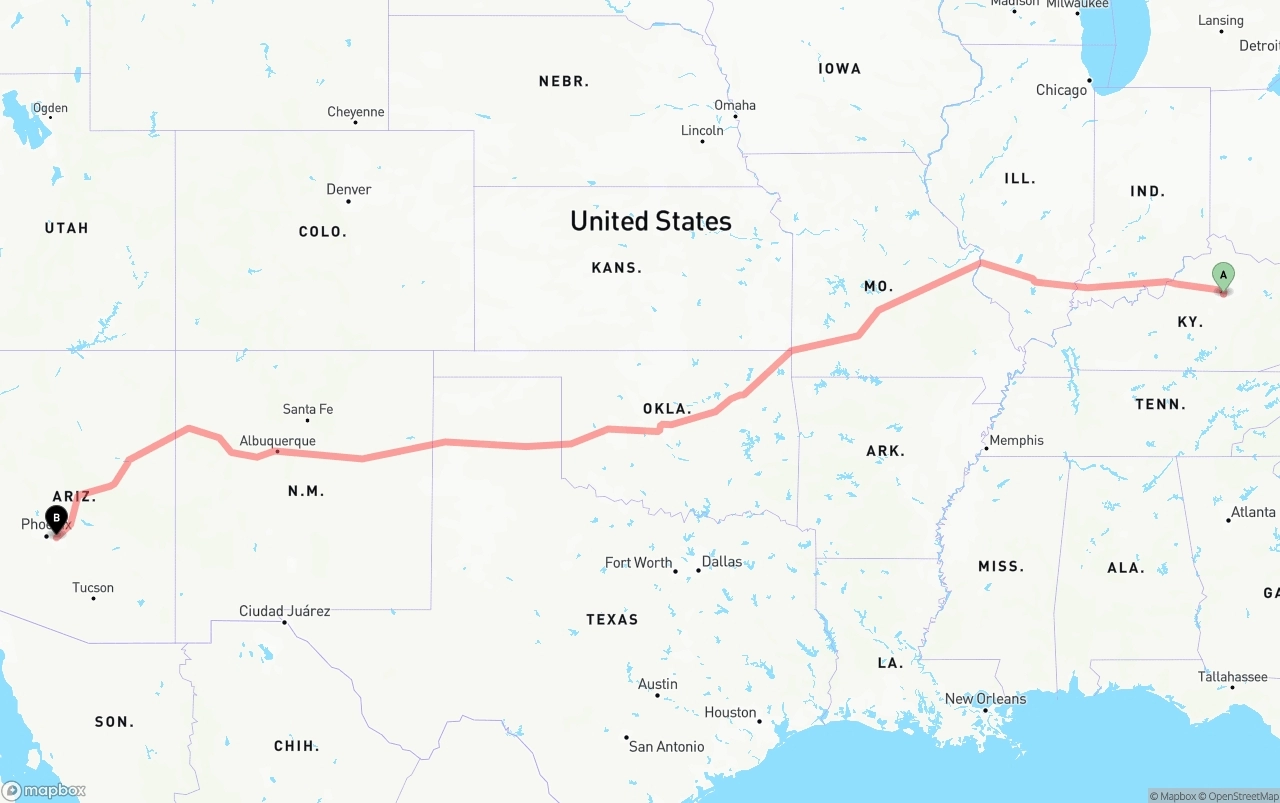 Shipping route from Lexington to Mesa