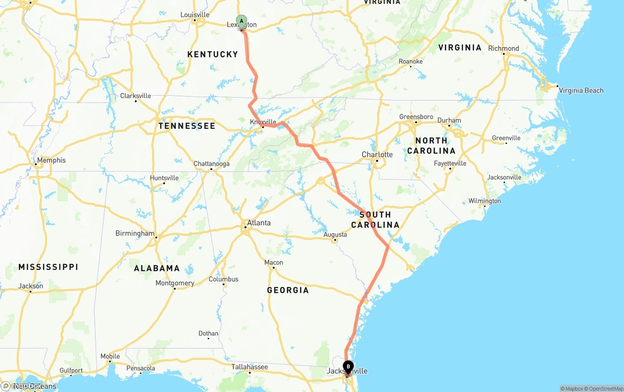 Shipping route from Lexington to Port of Jacksonville