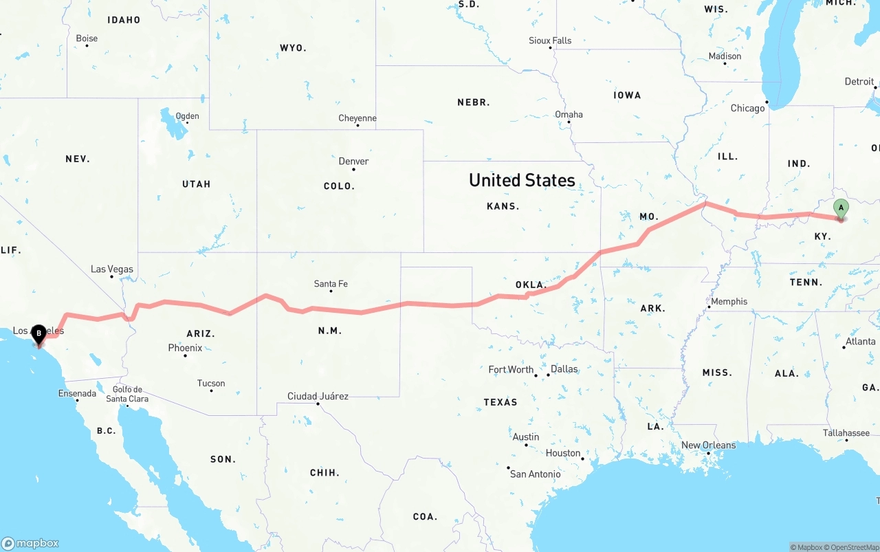 Shipping route from Lexington to Port of Long Beach
