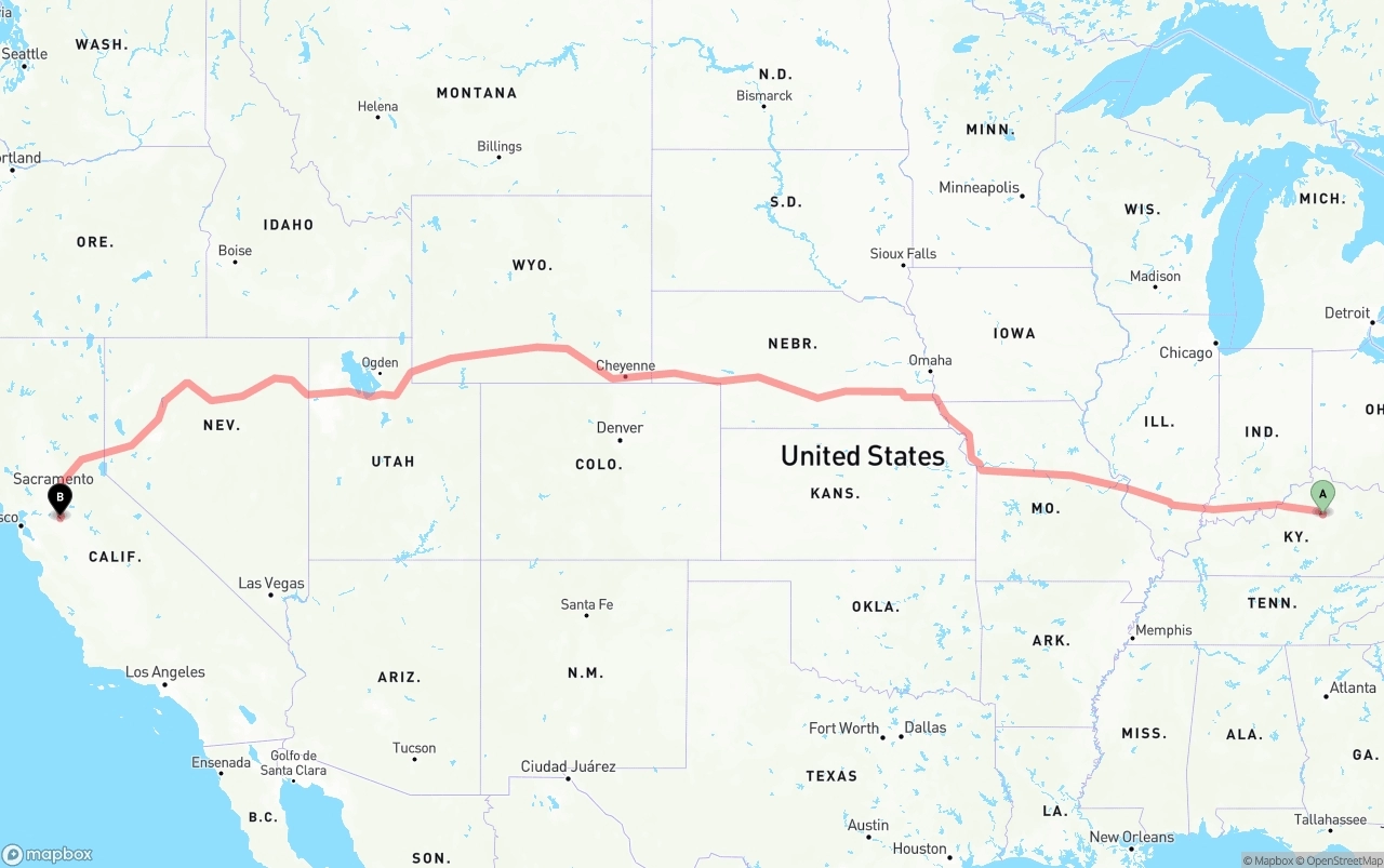 Shipping route from Lexington to Stockton
