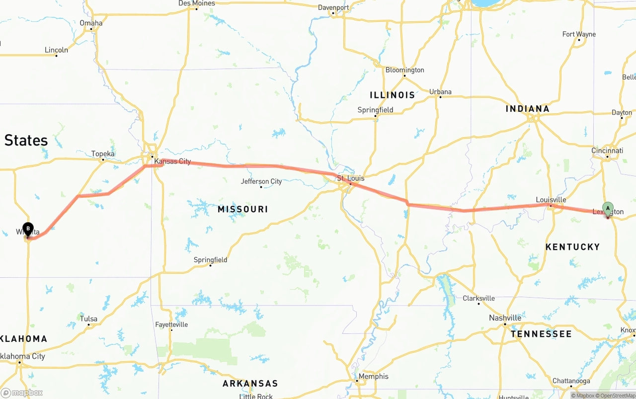 Shipping route from Lexington to Wichita