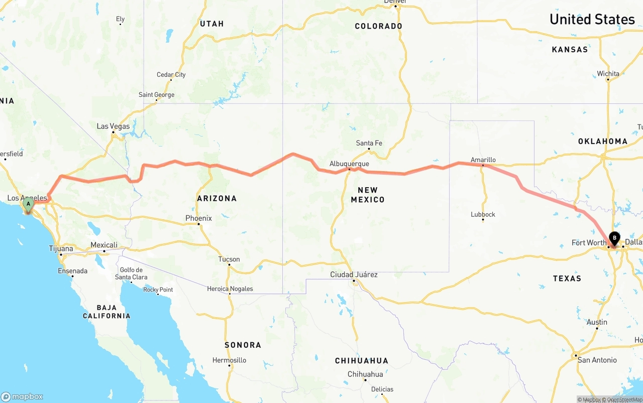 Shipping route from Long Beach to Arlington