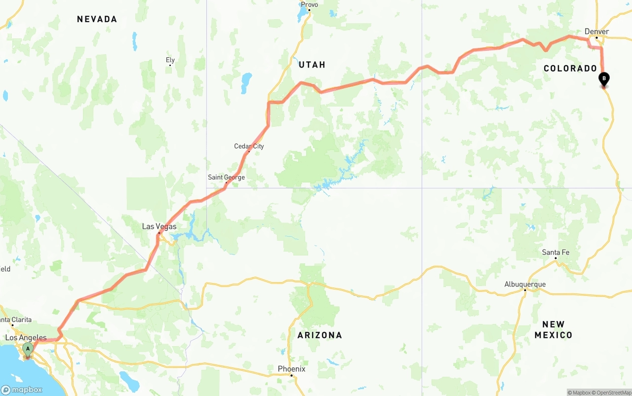 Shipping route from Long Beach to Colorado Springs