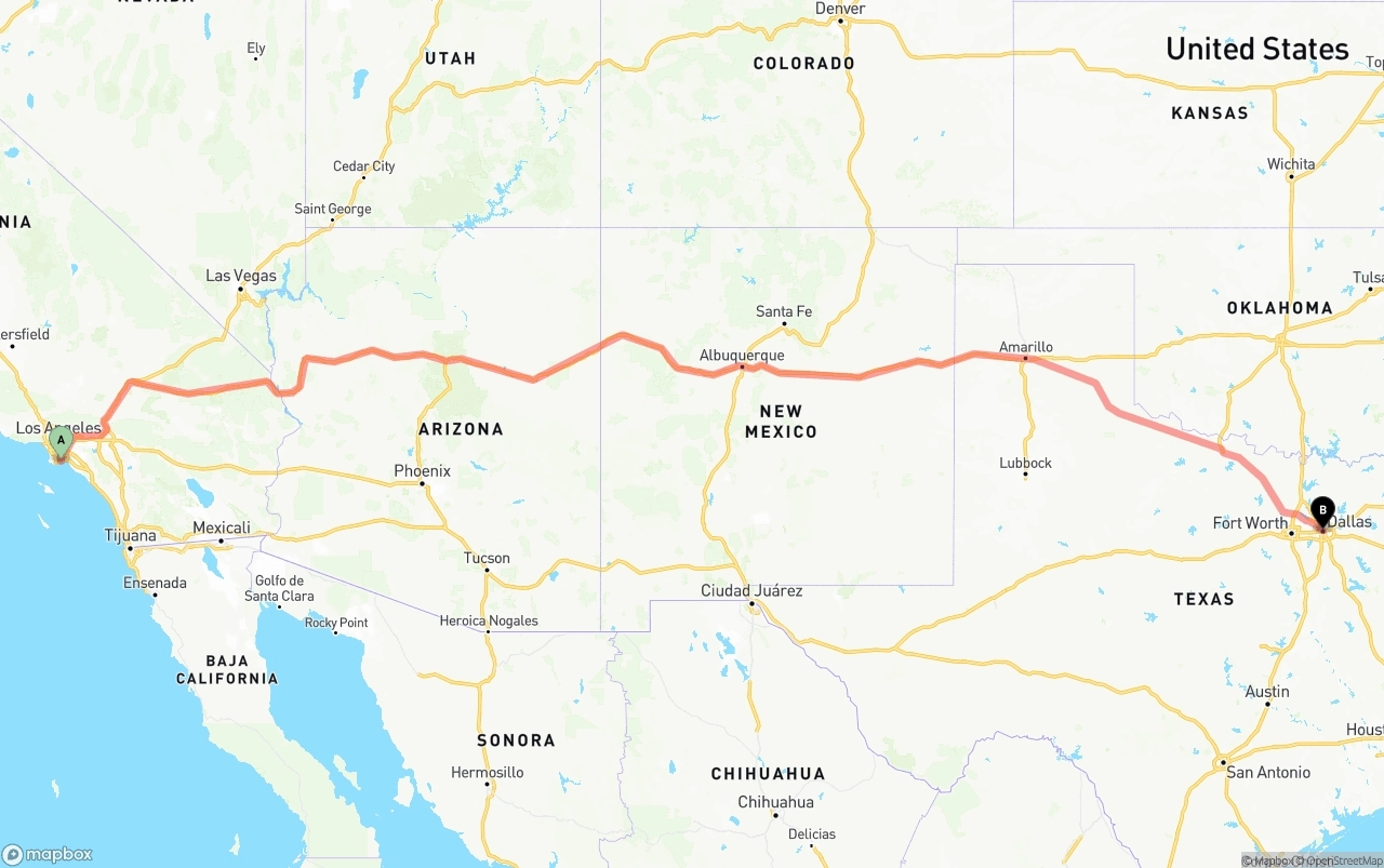 Shipping route from Long Beach to Dallas