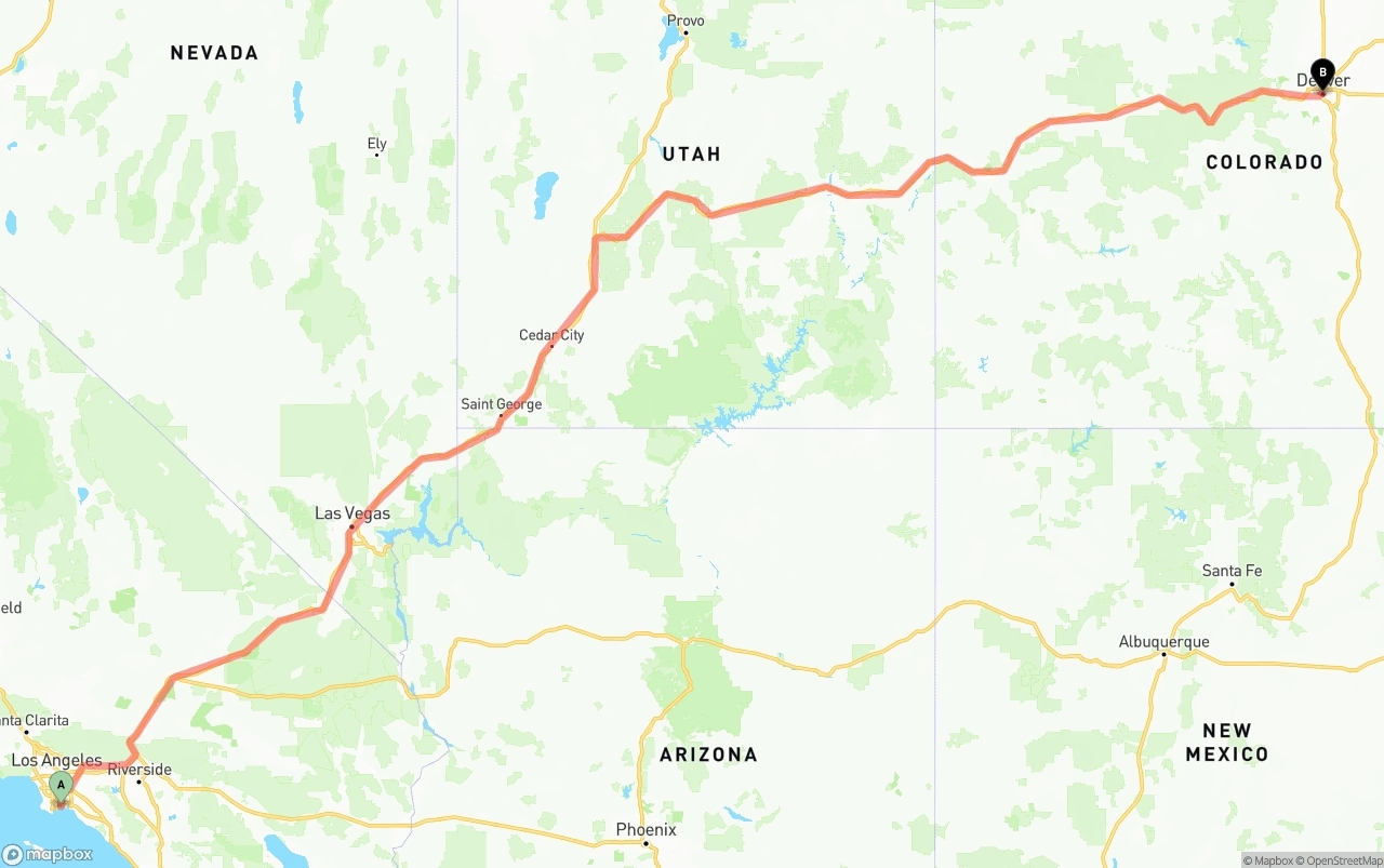 Shipping route from Long Beach to Denver