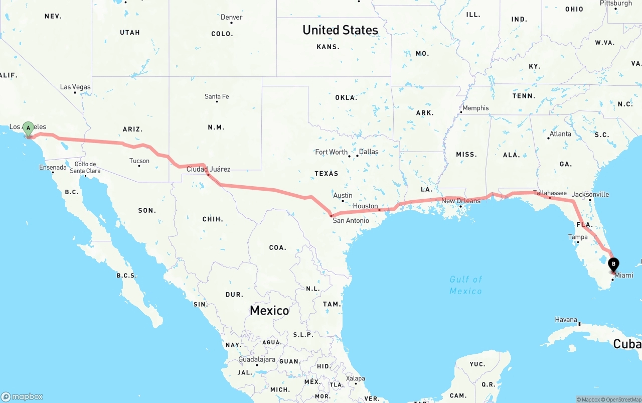Shipping route from Long Beach to Ft. Lauderdale