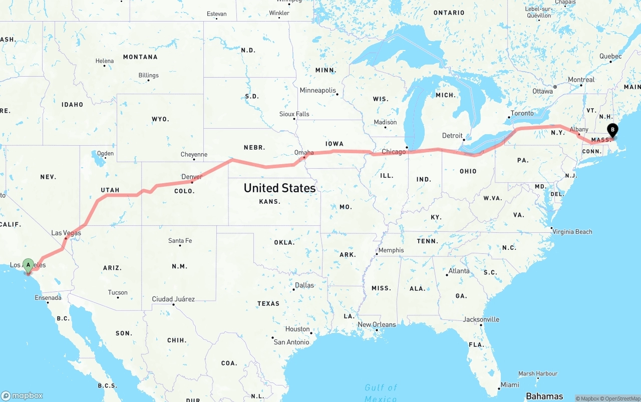 Shipping route from Long Beach to Port of Boston