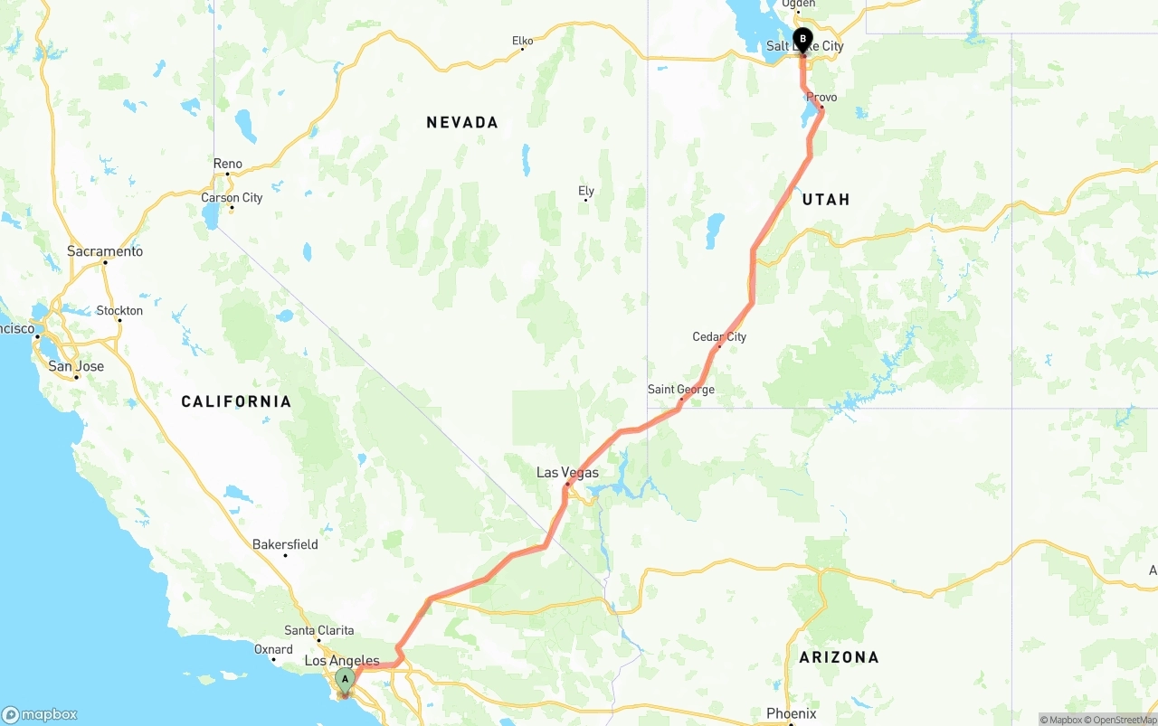 Shipping route from Long Beach to Salt Lake City