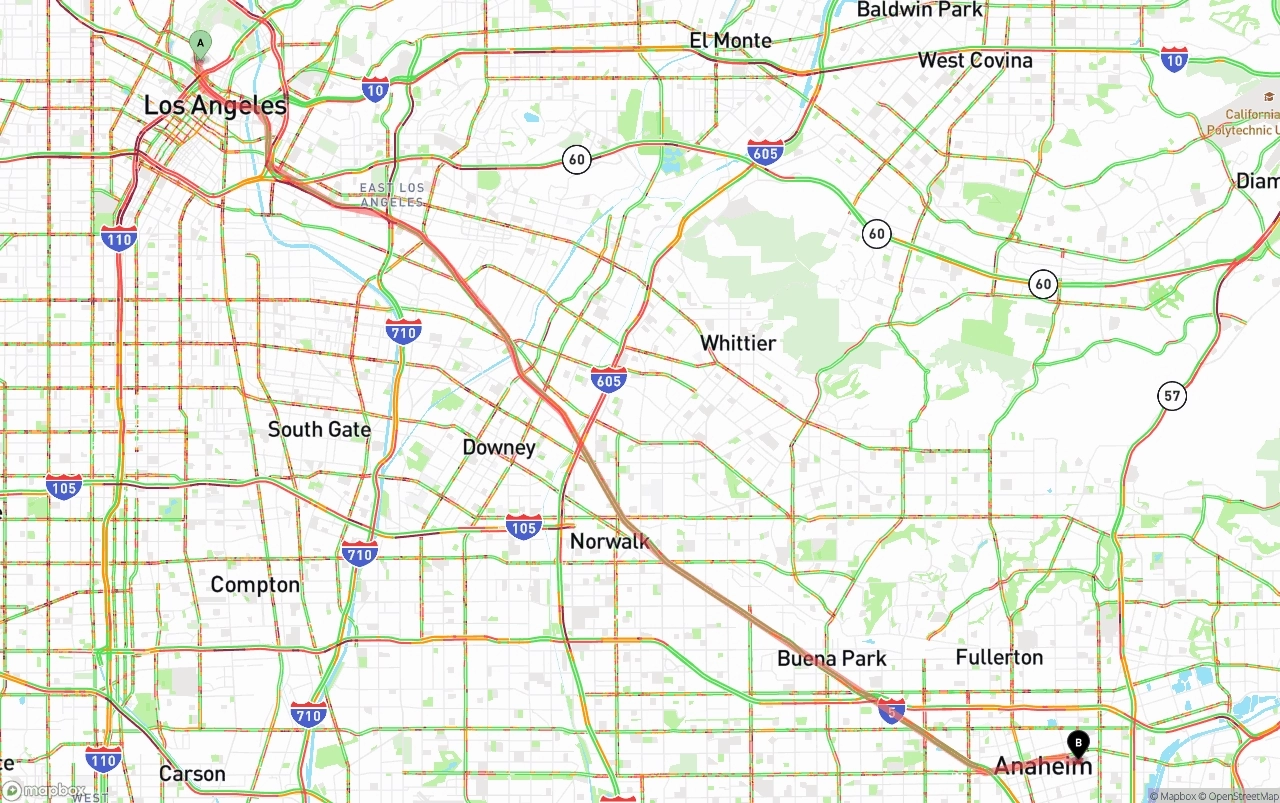 Shipping route from Los Angeles to Anaheim