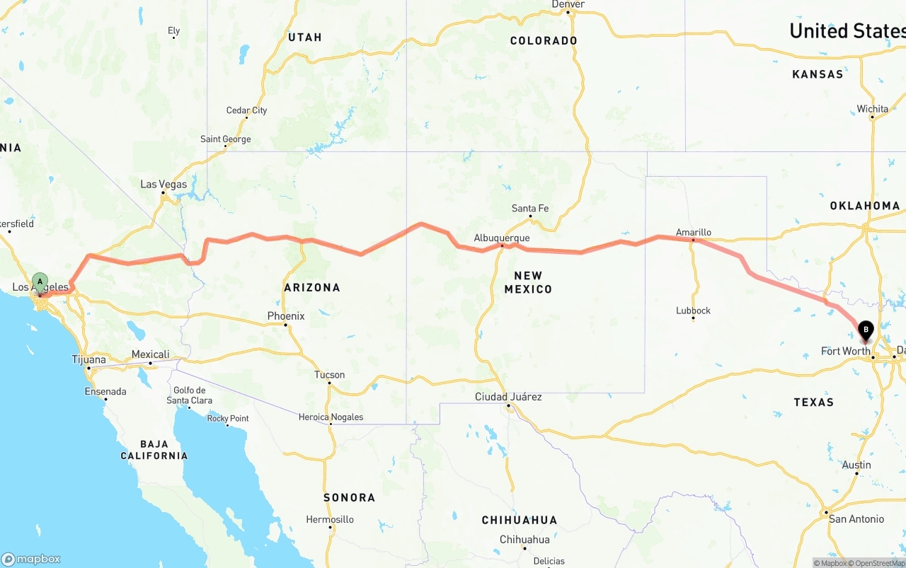 Shipping route from Los Angeles to Aurora