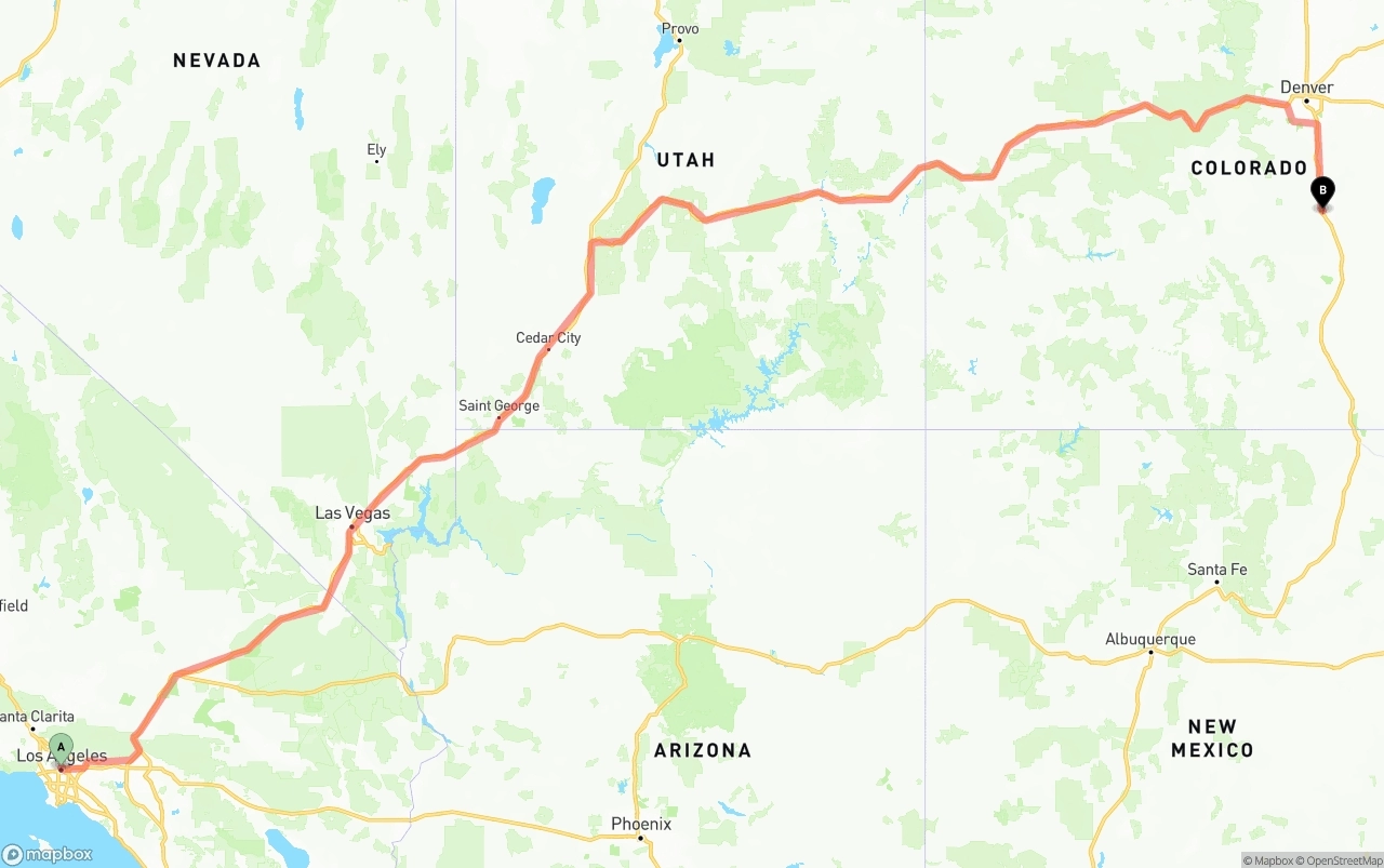 Shipping route from Los Angeles to Colorado Springs