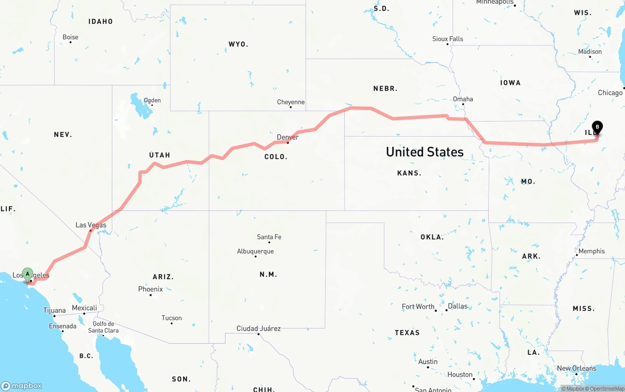 Shipping route from Los Angeles International Airport to Illinois