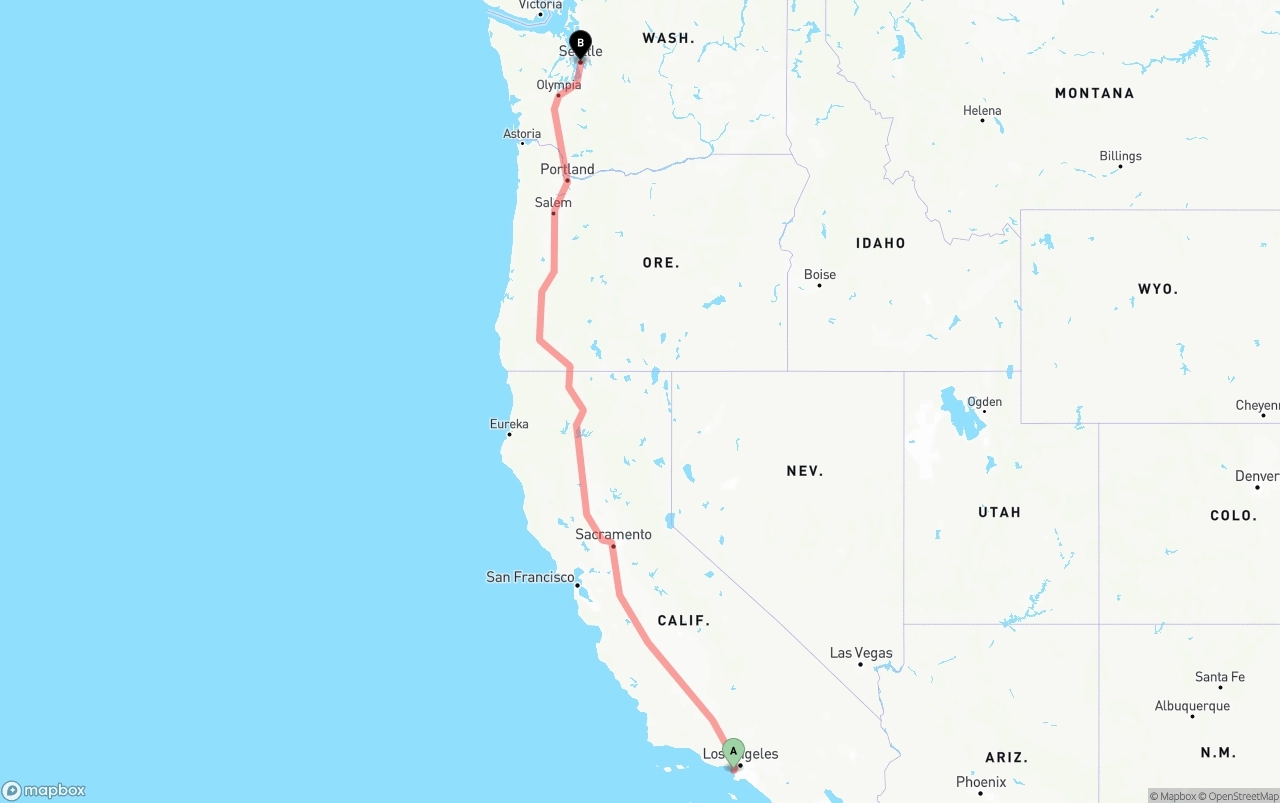Shipping route from Los Angeles International Airport to Seattle