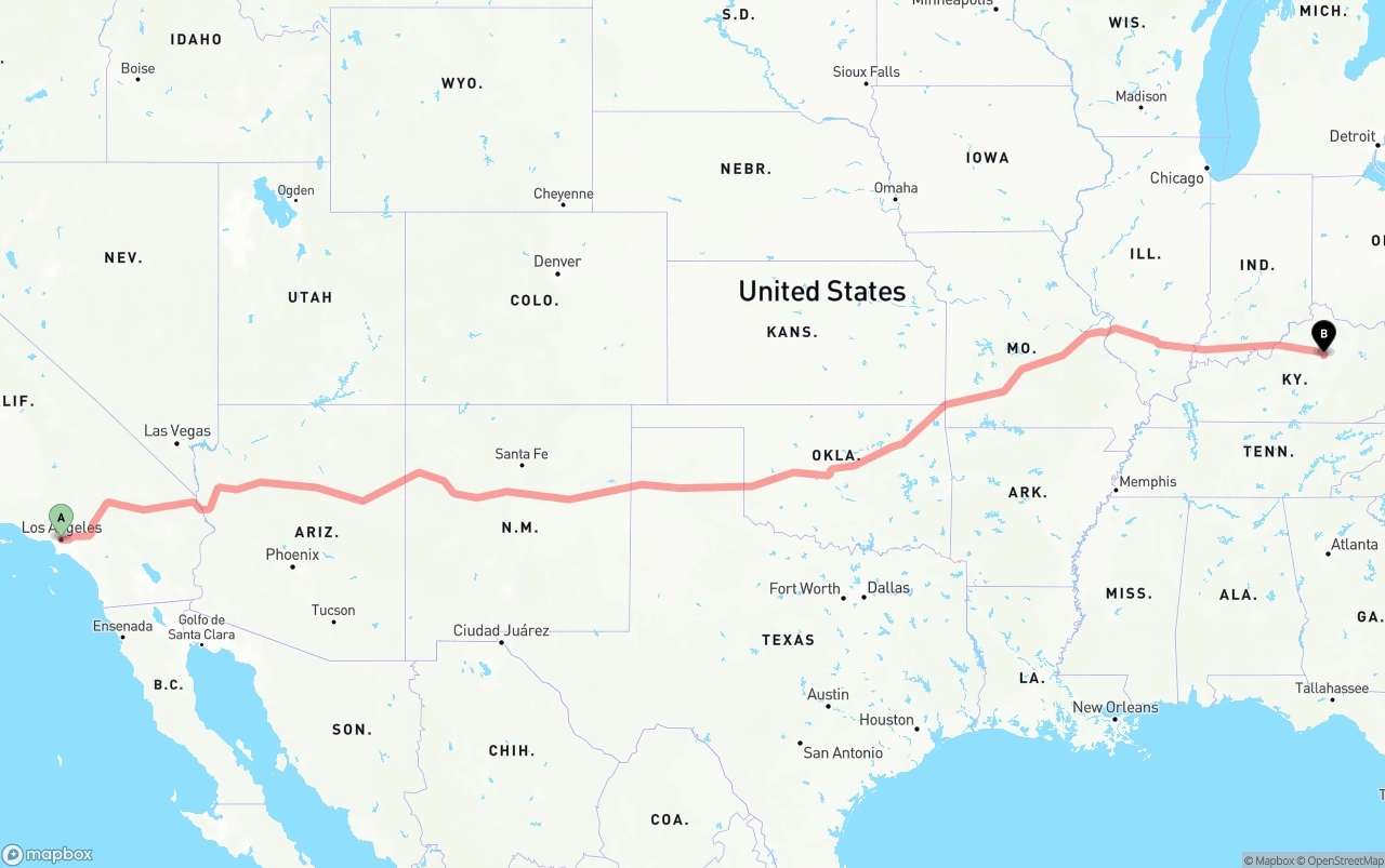 Shipping route from Los Angeles to Lexington