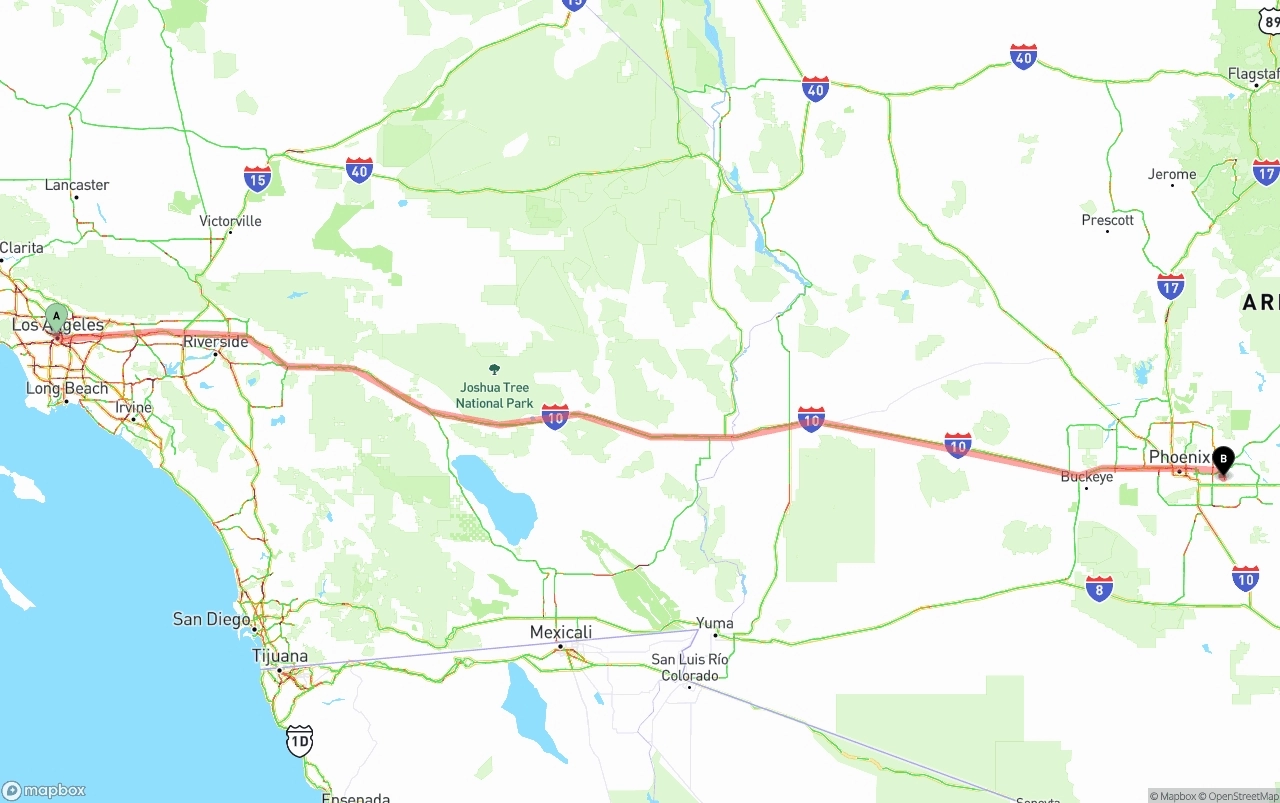 Shipping route from Los Angeles to Mesa