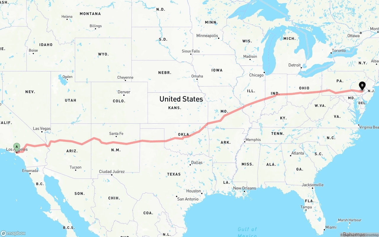Shipping route from Los Angeles to Phoenix