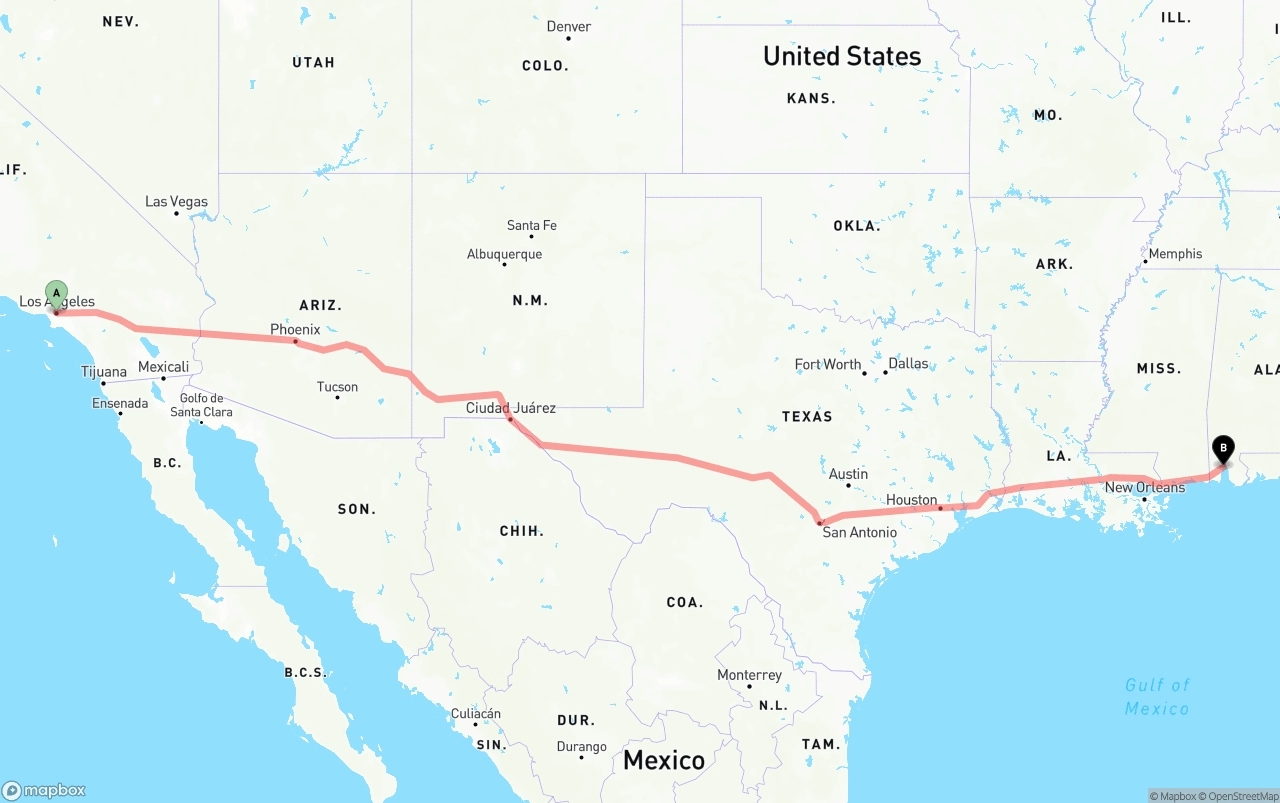 Shipping route from Los Angeles to Port of Mobile