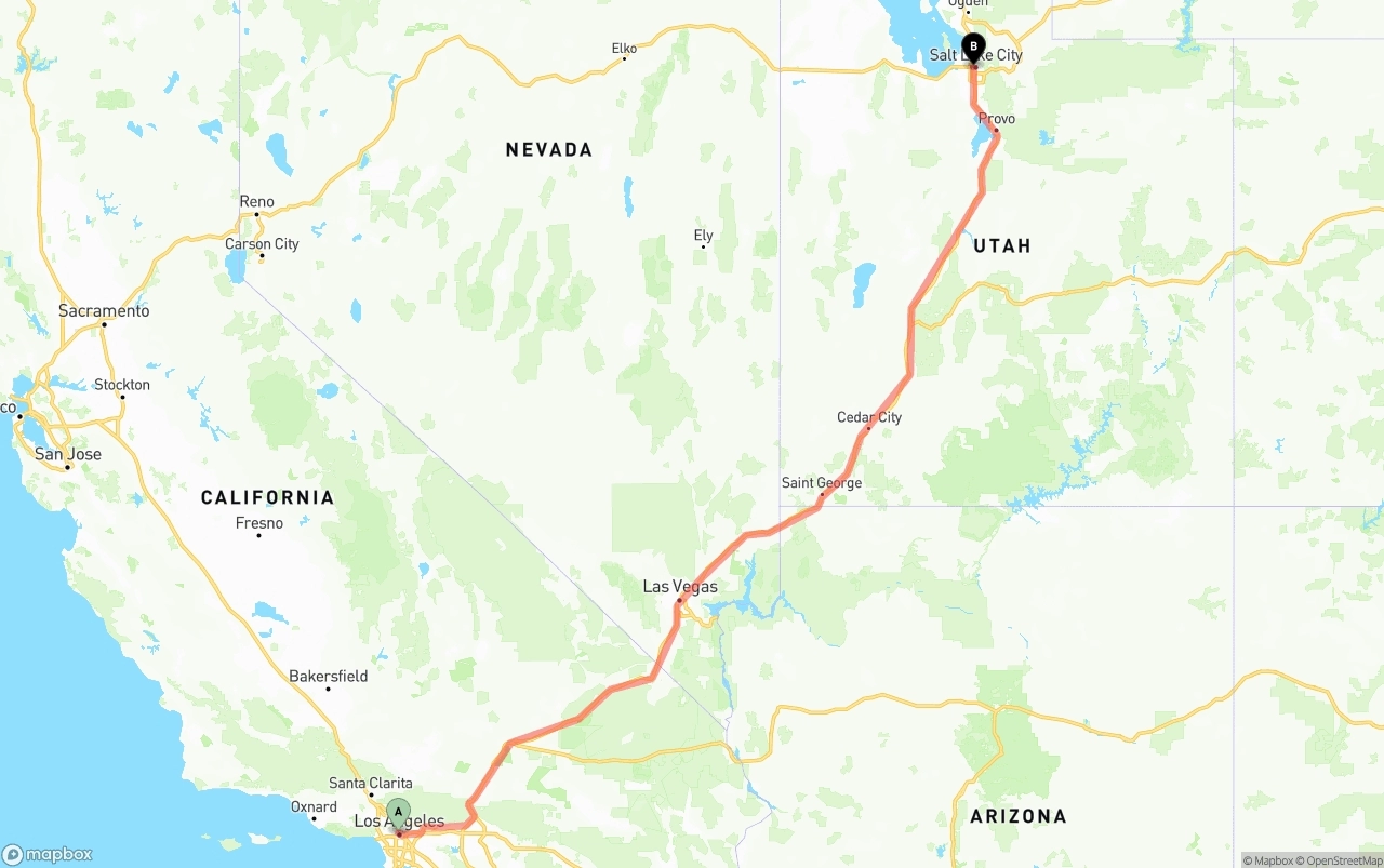 Shipping route from Los Angeles to Salt Lake City