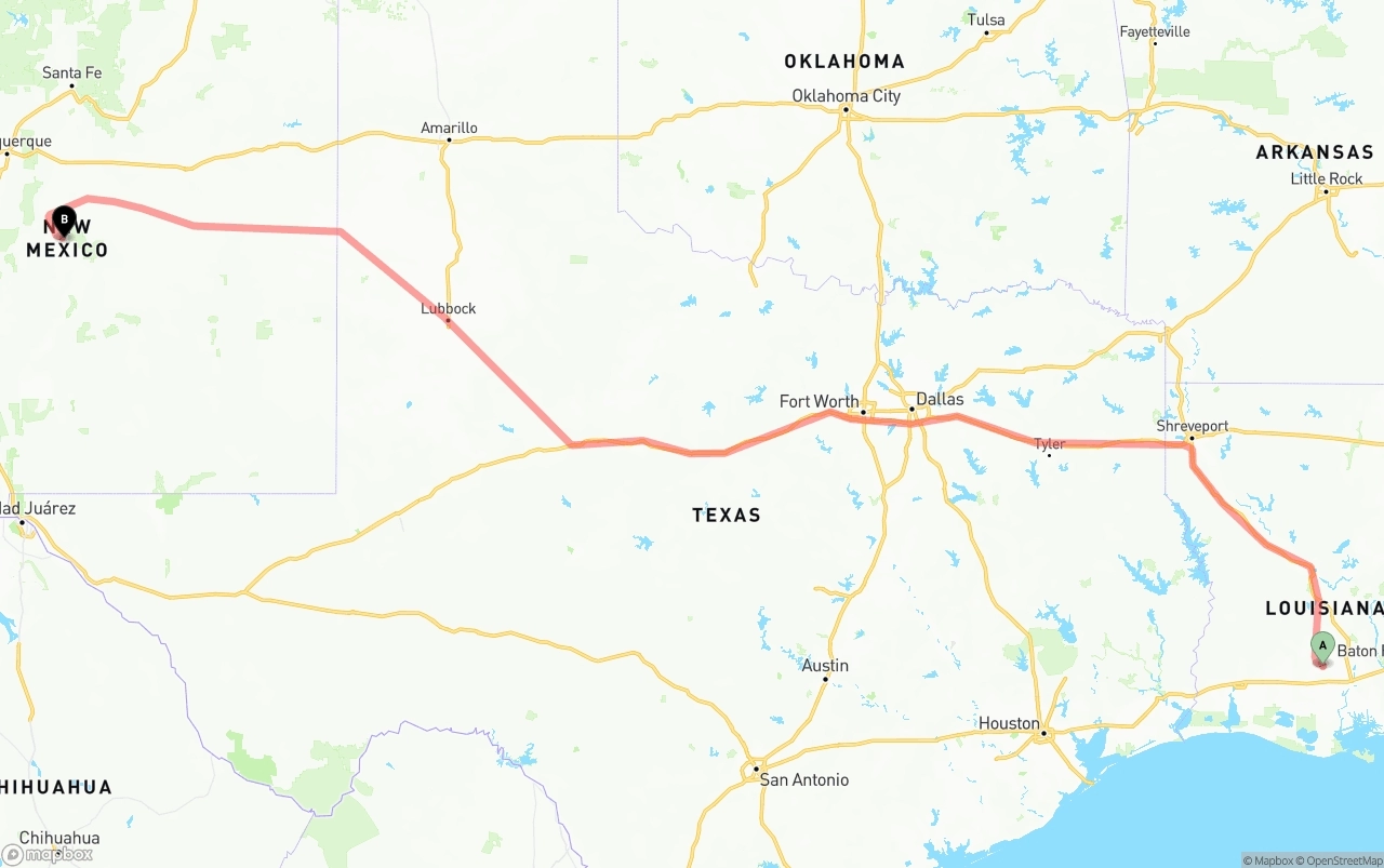 Shipping route from Louisiana to New Mexico