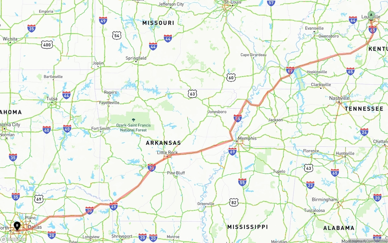 Shipping route from Louisville to Arlington