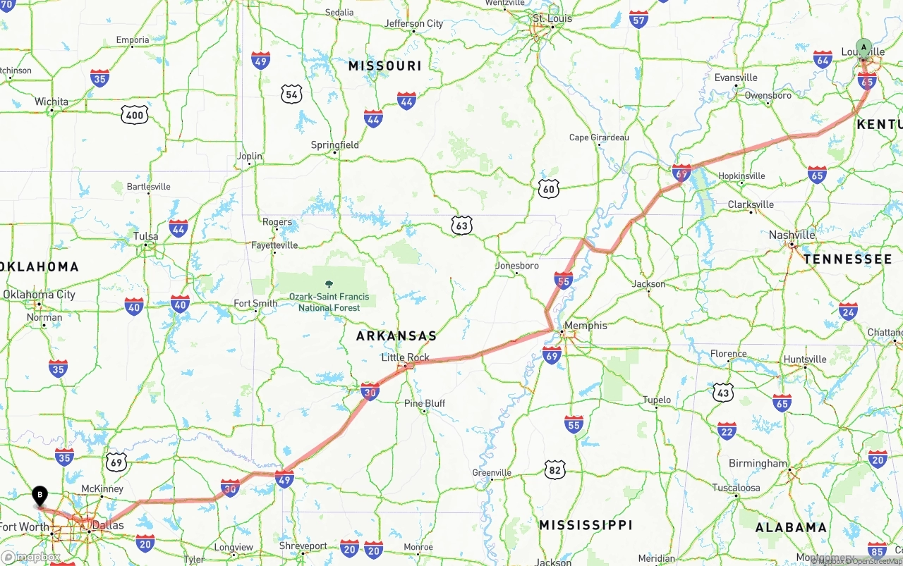 Shipping route from Louisville to Aurora