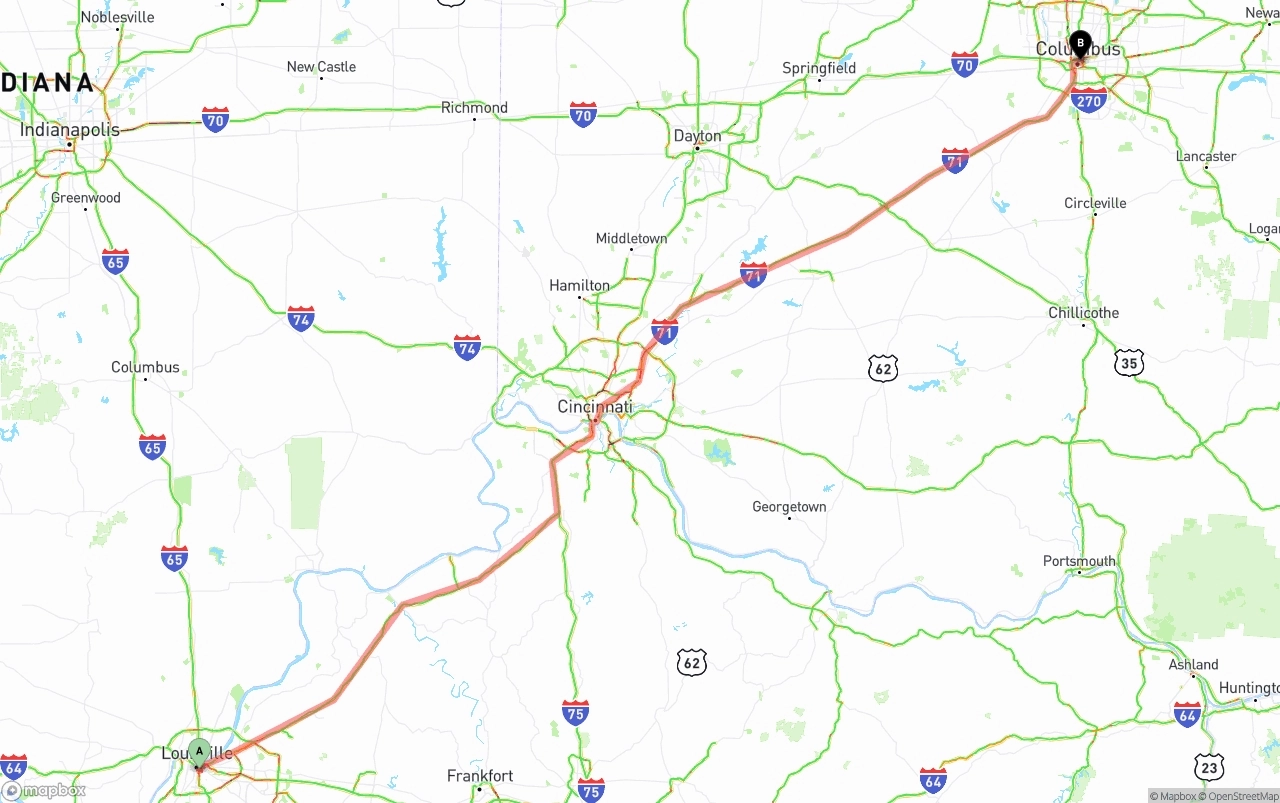 Shipping route from Louisville to Columbus