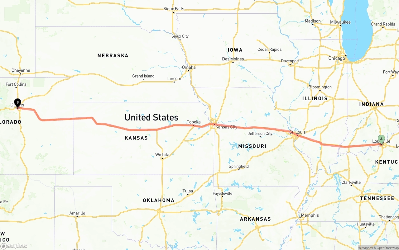 Shipping route from Louisville to Denver