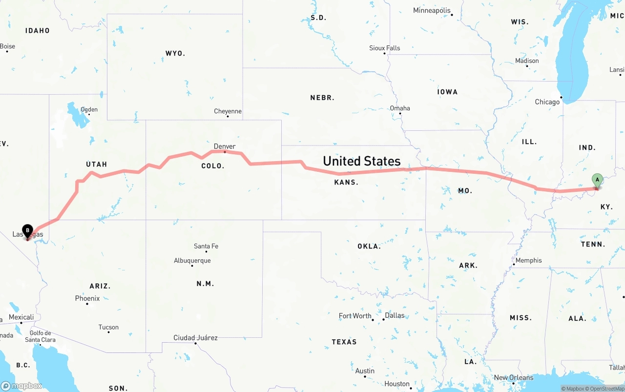 Shipping route from Louisville to Las Vegas