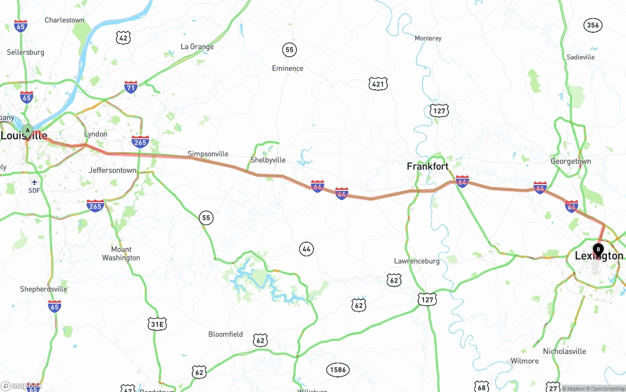 Shipping route from Louisville to Lexington