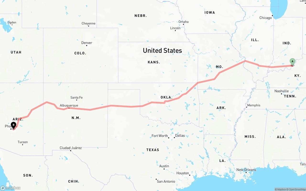Shipping route from Louisville to Mesa