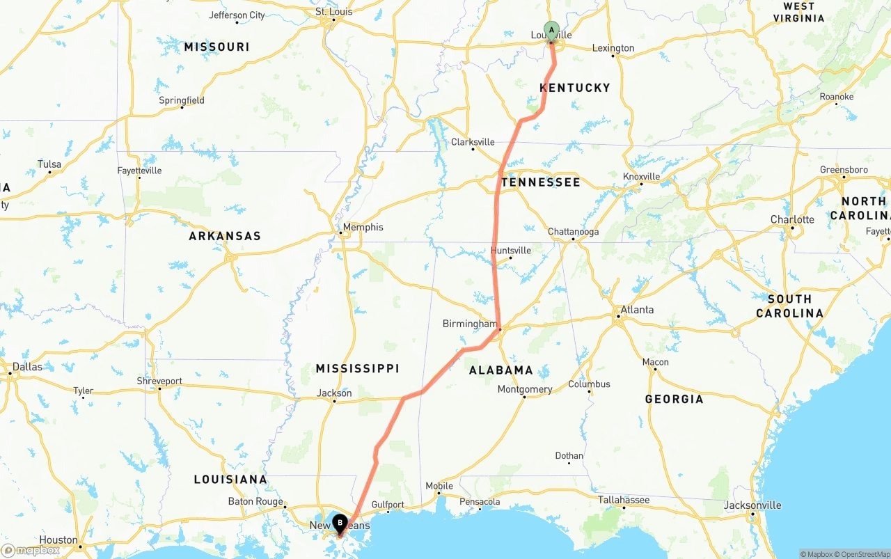 Shipping route from Louisville to Port of New Orleans