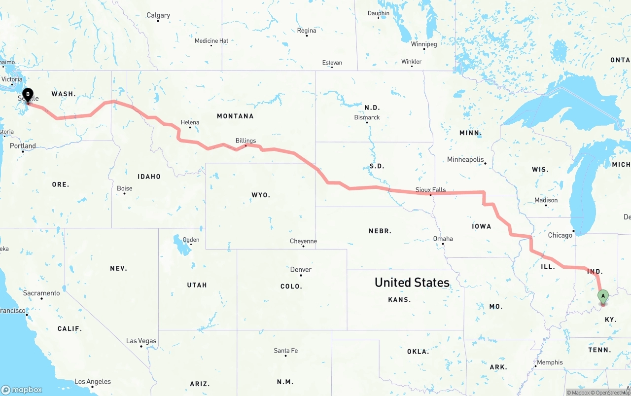 Shipping route from Louisville to Port of Seattle