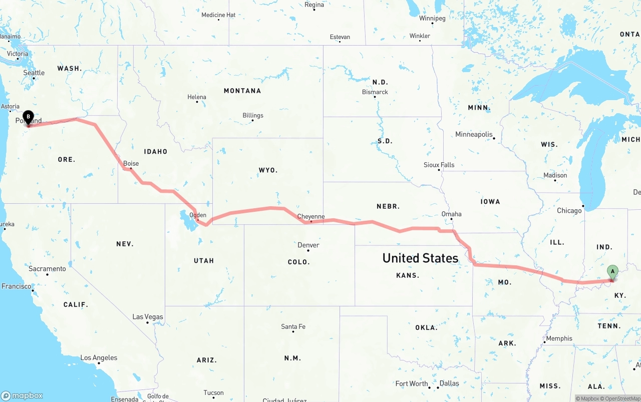 Shipping route from Louisville to Portland