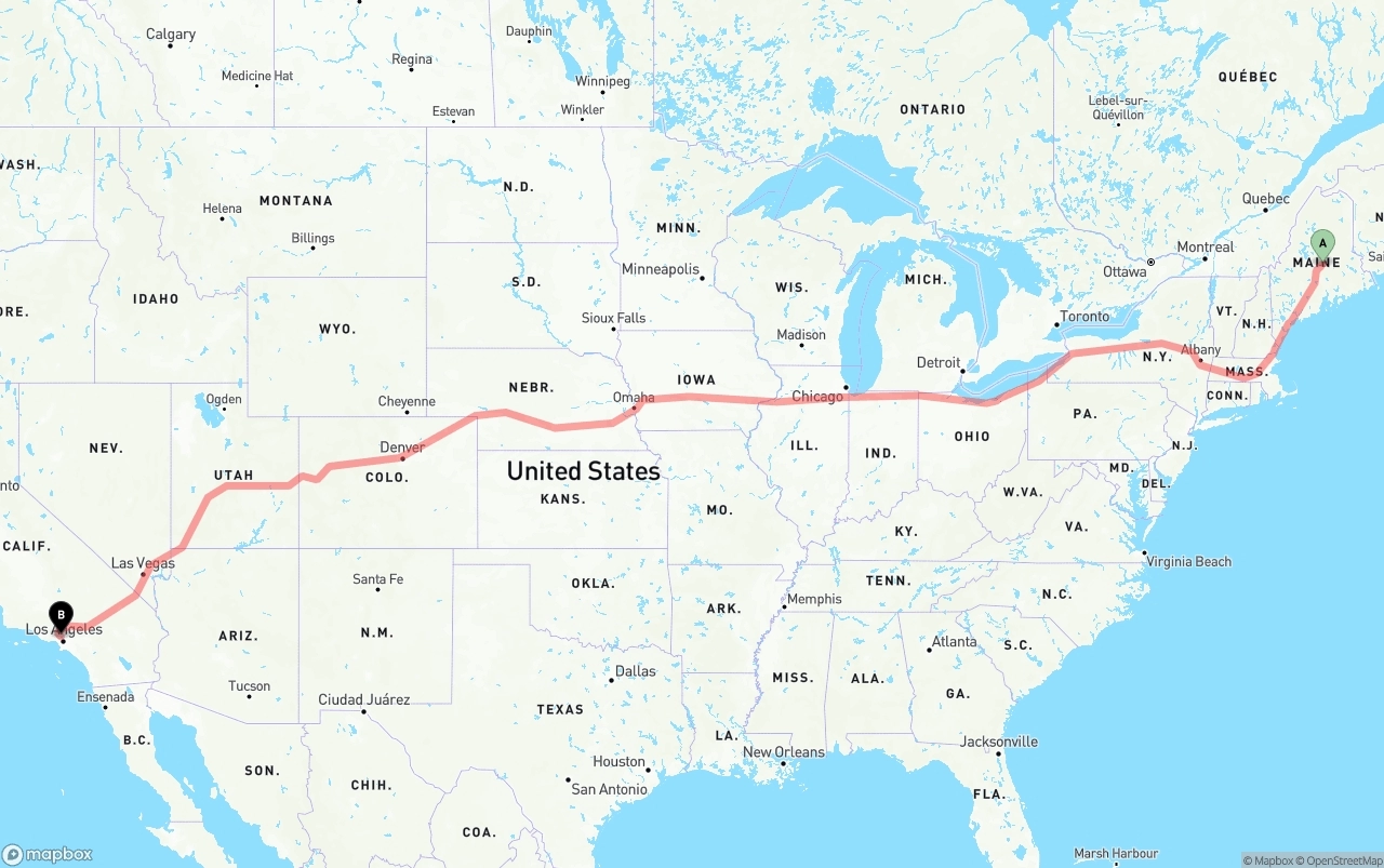 Shipping route from Maine to Bob Hope Airport