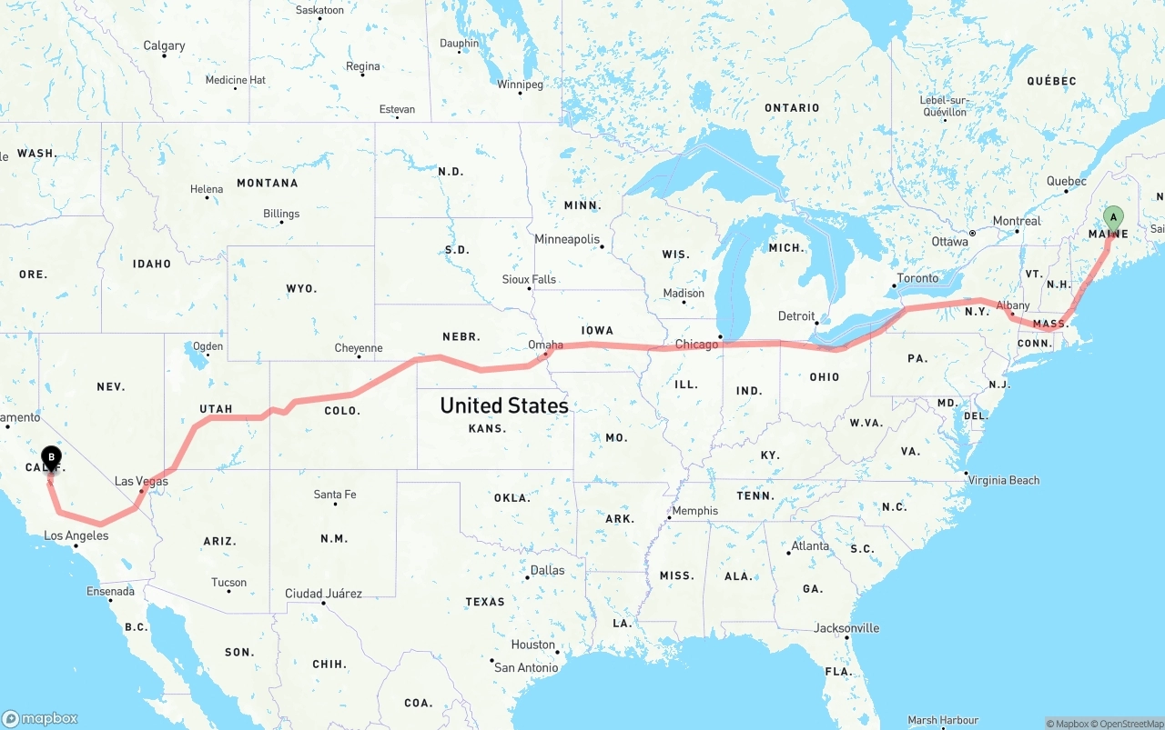 Shipping route from Maine to California