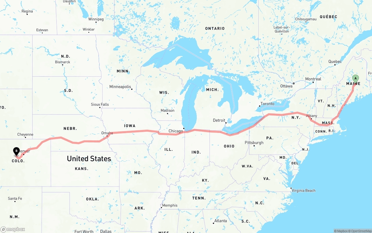 Shipping route from Maine to Colorado