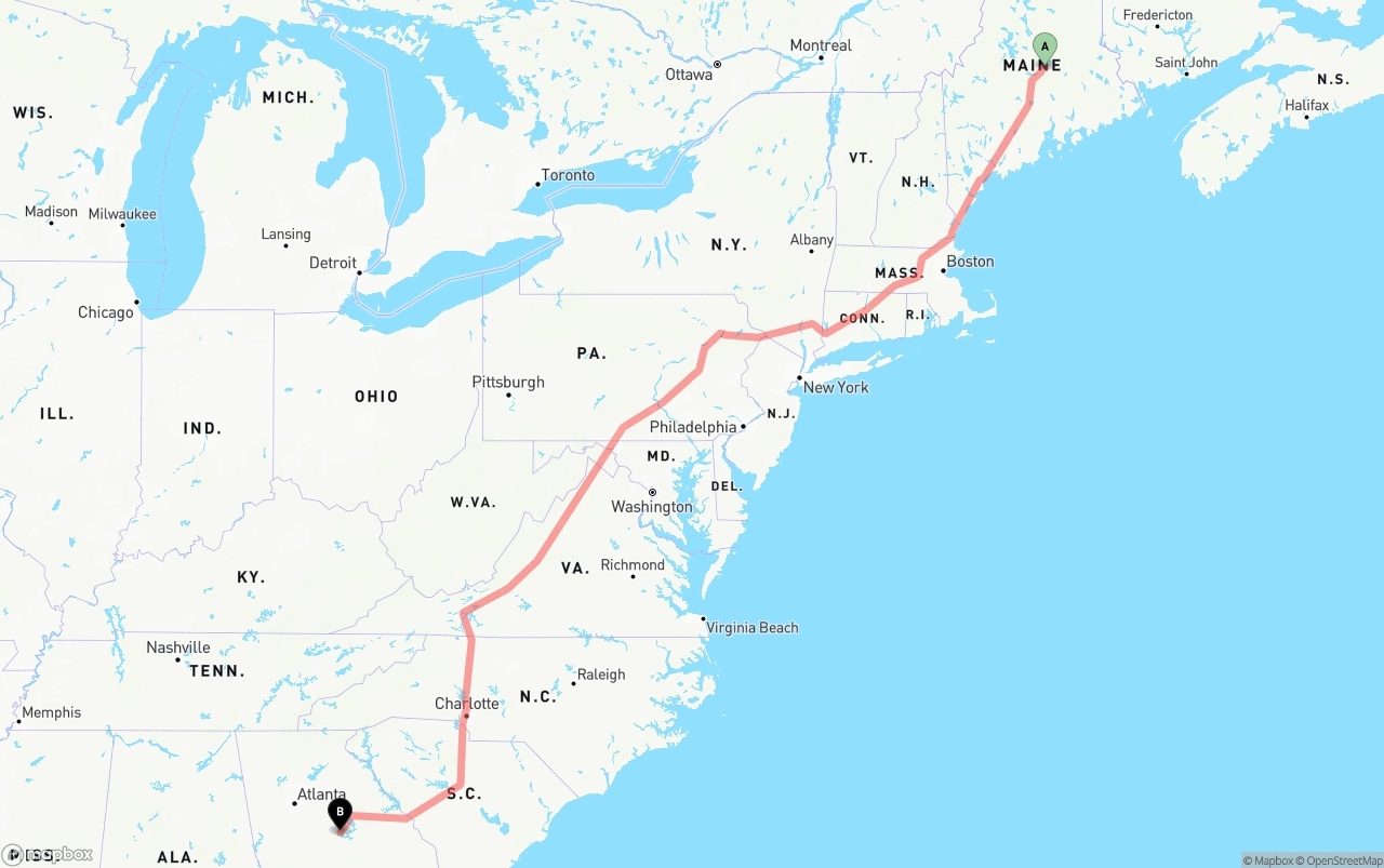 Shipping route from Maine to Georgia