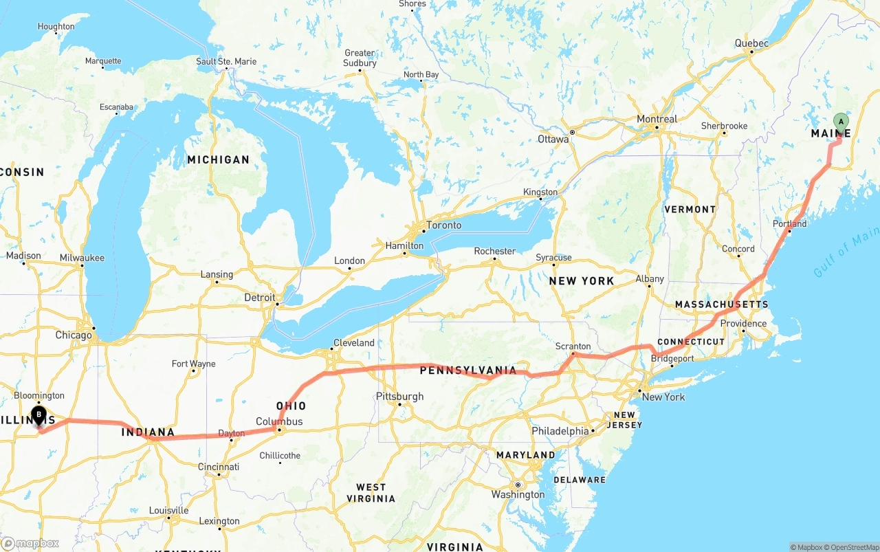 Shipping route from Maine to Illinois