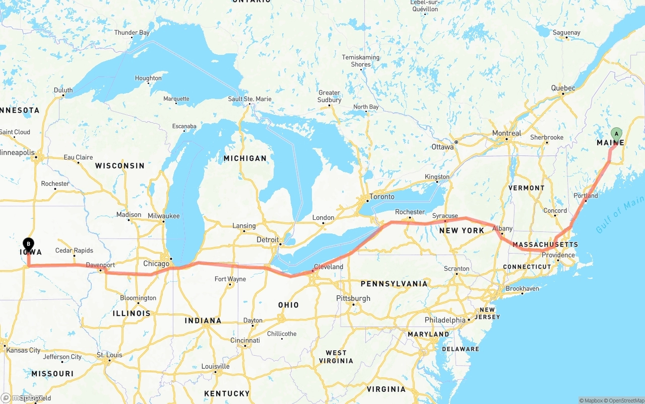 Shipping route from Maine to Iowa