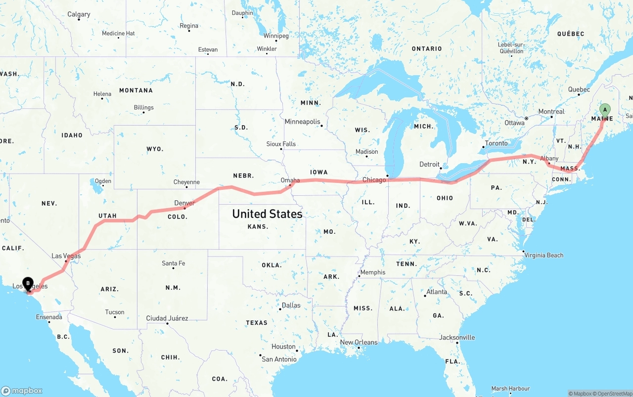Shipping route from Maine to Los Angeles International Airport
