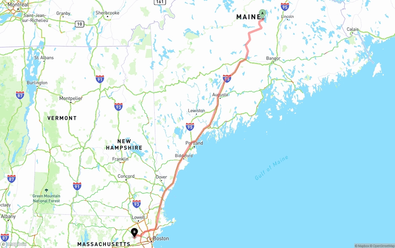 Shipping route from Maine to Massachusetts