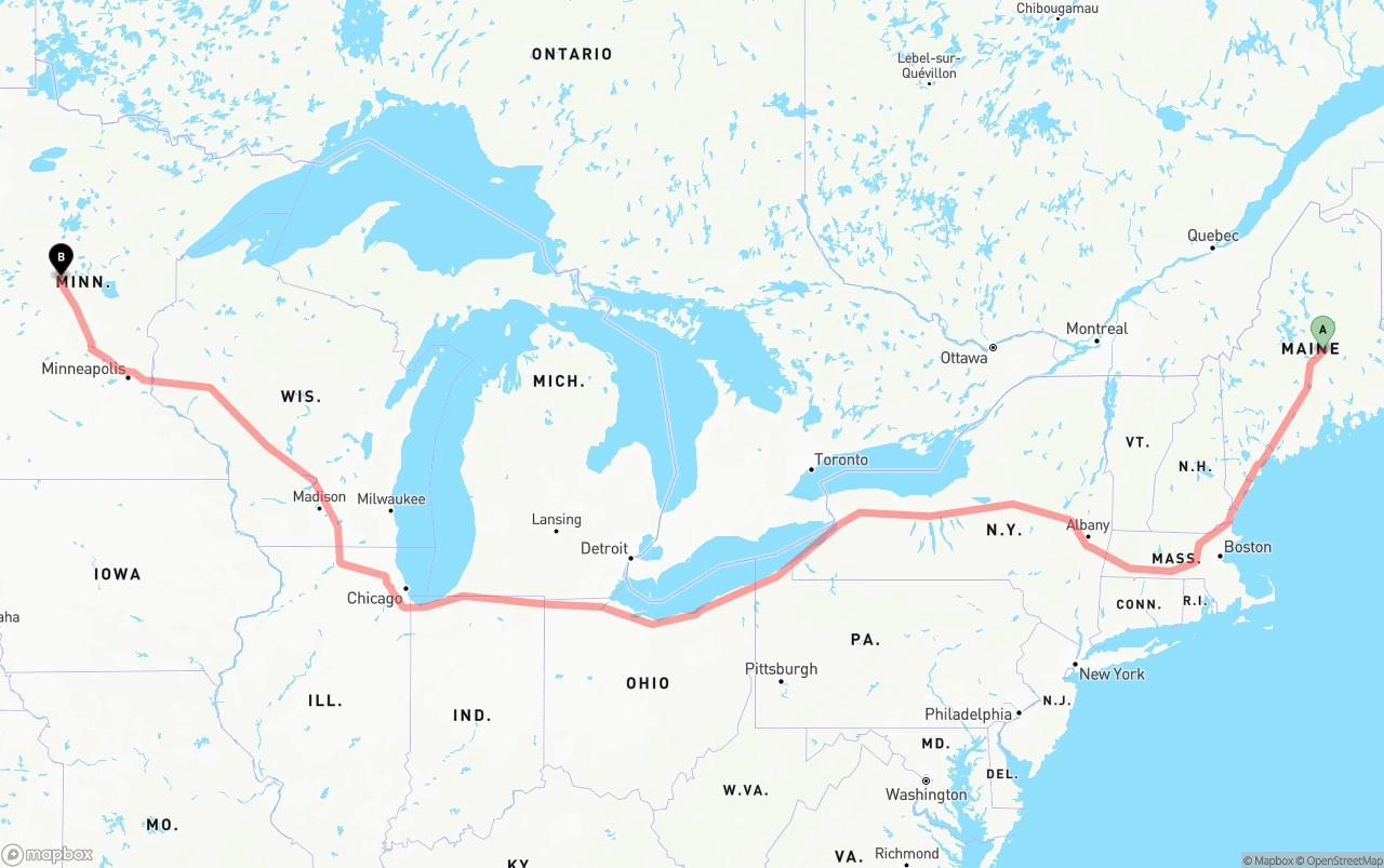Shipping route from Maine to Minnesota